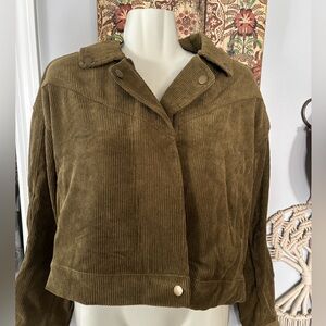 MINE BRAND NWT Large corduroy jacket. Pockets inside and out. Zippers & snaps